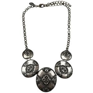 Statement Necklace Silver Tone Medallion Boho Chain 21" Chico's